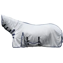 HKM Fliegendecke Lyon mit Halsteil, Fliegenschutzdecke Pferdedecke, Silber, 145 cm