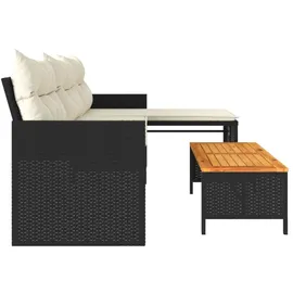vidaXL Gartensofa in L-Form mit Tisch und Kissen Schwarz Poly Rattan