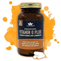 naturalie® - VITAMIN D PLUS | veganes Vitamin D3 + premium Vitamin K2 MK7 (K2VITAL®) und Magnesium | ohne unnötige Zusatzstoffe | 180 Kapseln im BPA-freien Braunglas | laborgeprüft