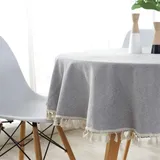 meioro Rund Tischdecke Volltonfarbe Tischwäsche Quaste Tischdecken Baumwolle Leinen Tablecloth Tischtuch Geeignet für Home Küche Dekoration(Rot,Durchmesser 150cm)