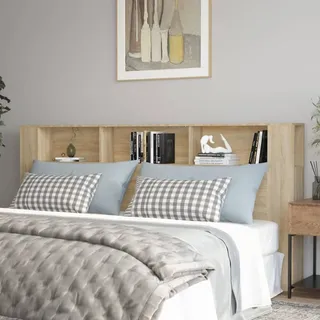 Festnight kopfteil Bett 220 mit ablage Kopfteil mit Aufbewahrung kopfteil Holz 220 Kopfteil-Regal Wand-Kopfteil Betthaupt Bettkopfteil Schlafzimmer-Sonoma Eiche-220x18,5x104,5 cm