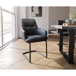 DELIFE Cantilever Zelia-Flex avec accoudoirs cuir de vache noir pied cantilever rond noir ressorts ensachés, Chaises de salle à manger