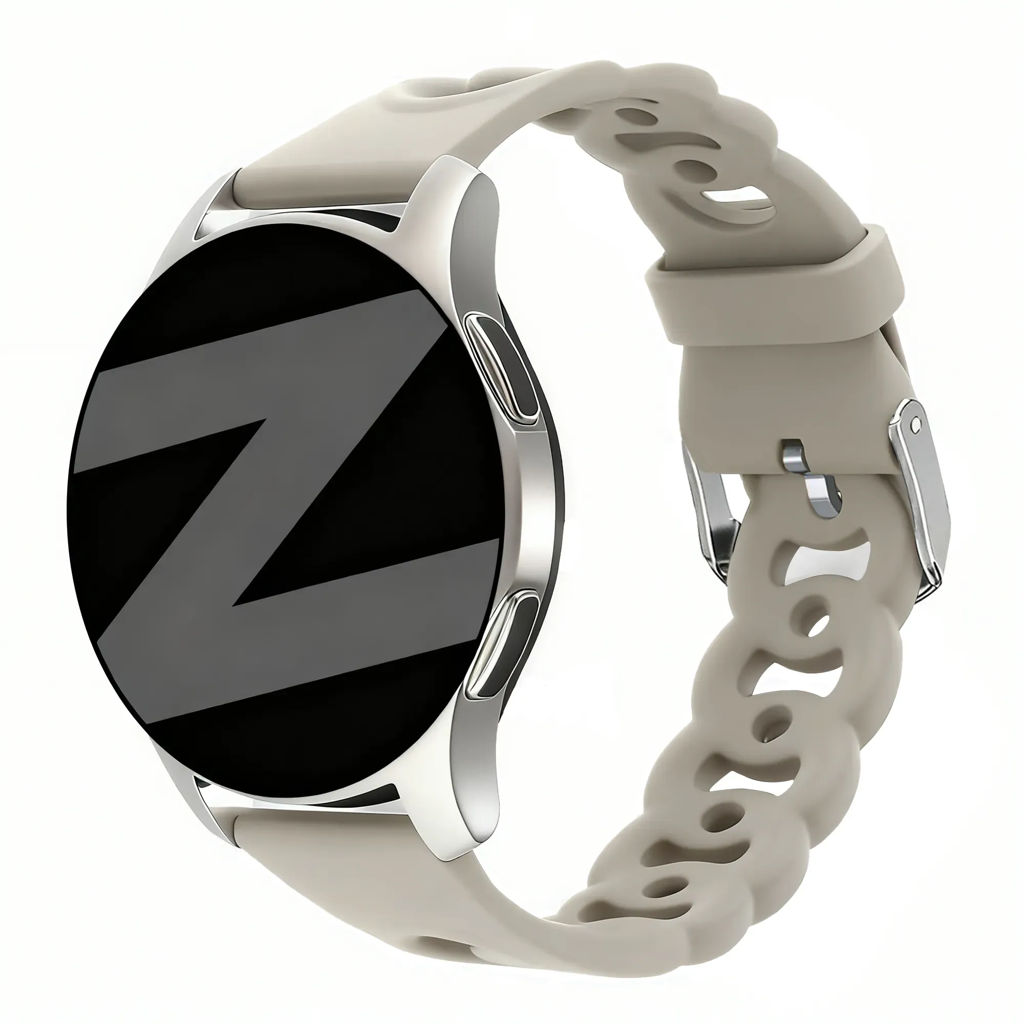 Bandz Oozoo Smartwatch 20mm Armband Silikon 'Chains' für Oozoo Smartwatch 20mm - Hellgrau - Schnallenverschluss