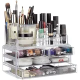Relaxdays Make Up Organizer Acryl, 2-teilige Schminkaufbewahrung mit 4 Schubladen, Transparent
