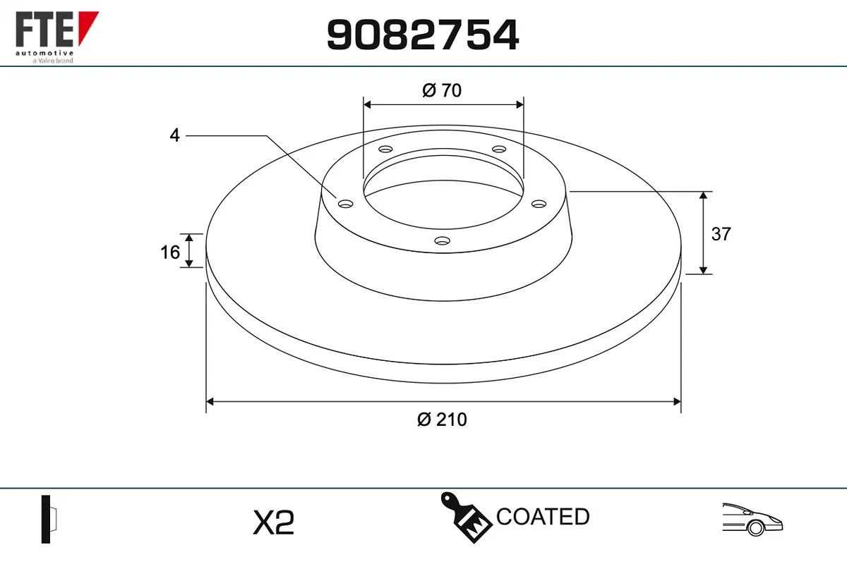 FTE Bremsscheibe 9082754 Vorderachse voll 210mm 16mm für Citroën PIAGGIO DAIHATSU