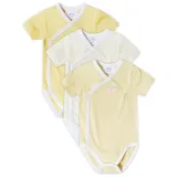 stellou & friends Baby 100% Bio-Baumwoll Wickelbody 3er Set, kuschelweiche und hochwertige Kinder Kleidung für Jungs und Mädchen mit schönen Prints Kurzarm Pastellgelb 62-68 - 62-68