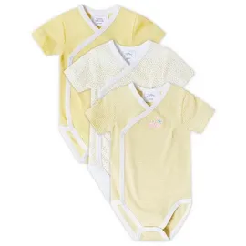 stellou & friends Baby 100% Bio-Baumwoll Wickelbody 3er Set, kuschelweiche und hochwertige Kinder Kleidung für Jungs und Mädchen mit schönen Prints Kurzarm Pastellgelb 62-68 - 62-68