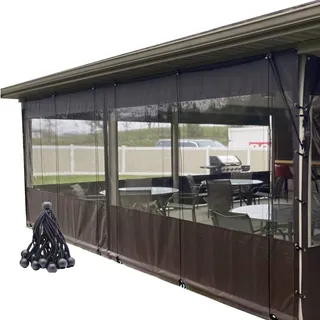 WZYJLyds Outdoor Winter Wetterfeste Vorhänge Anpassbar Pergola Seitenteil transparent wasserdicht 0,5mm PVC mit Ösen für Pavillon, Terrasse, Deck (Farbe : Transparent+grau, Größe : 3.80x3m)