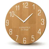 Flexistyle Wanduhr Natur 30 cm 100% Eiche Eiche/Weiß