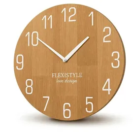 Flexistyle Wanduhr Natur 30 cm 100% Eiche Eiche/Weiß