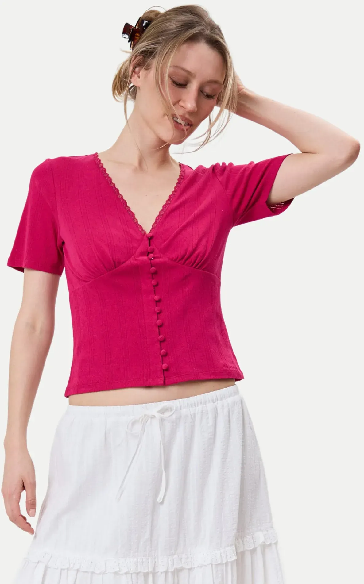 T-Shirt mit Knopfleiste Vivanne Pink L