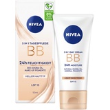 NIVEA BB 24h Feuchtigkeit LSF 15, getönte Tagescreme für helle Hauttypen, Gesichtscreme mit Bio Jojoba-Öl und Make-Up Pigmenten