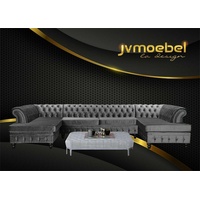 JVmoebel Ecksofa, Chesterfield Samt Ecksofa U-Form Wohnlandschaft Polsterecke Sofa grau