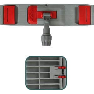 Mophalter Laschen System, grau, Robuster Klapphalter aus Kunststoff für Moppbezüge mit Laschen, Breite: 40 cm