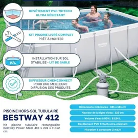 BESTWAY Power Steel Frame Pool Set 412 x 201 x 122 cm inkl. Filterpumpe und Poolleiter