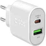SBS 20W Ultra schnelles Ladegerät, mit 1 USB-C und 1 USB-Anschluss, Wandladegerät für iPhone, Samsung, Oppo, Xiaomi, Huawei, E-Reader, Headsets, Tablets