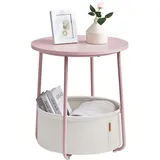 VASAGLE LILEA Kollektion - Beistelltisch rund, Kleiner Tisch, Couchtisch klein, Wohnzimmertisch, Korb aus Stoff, Stauraum für Wohnzimmer, Schlafzimmer modern, pastellrosa-cremeweiß LET223R61