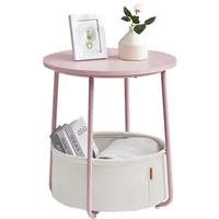 VASAGLE LILEA Kollektion - Beistelltisch rund, Kleiner Tisch, Couchtisch klein, Wohnzimmertisch, Korb aus Stoff, Stauraum für Wohnzimmer, Schlafzimmer modern, pastellrosa-cremeweiß LET223R61