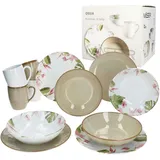 Mäser Ossia 12tlg Exotic Tearose sand Frühstücksset Steingut Teller Becher Schale