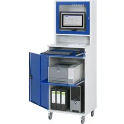 Computer-Schrank Modell 65, RAL 7035 / RAL 5010, fahrbar, 650 x 520mm
