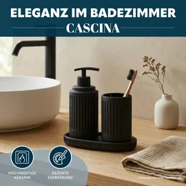 ELUNO Bad-Accessoires-Set, Schwarz, Keramik, 7x18x7 cm, Badaccessoires