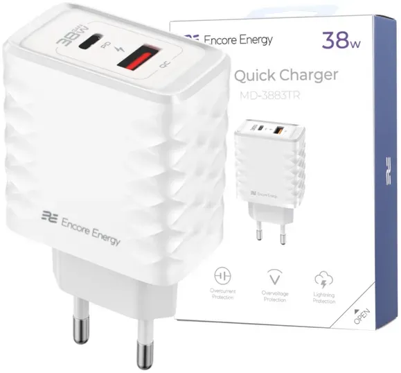Neue 38W USB-A USB-C QC PD Netzladegerät Encore Energy MD-3883TR