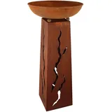 Rostikal Edelrost Säule Flamme 1 m, Pflanzsäule mit Schale, Gartendeko Rost, Blumensäule Outdoor Vintage, Rostsäule für Garten und Terrasse, Handmade