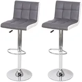 Mendler 2er-Set Barhocker HWC-G87, Tresenhocker Barstuhl, höhenverstellbar ~ Kunstleder grau-weiß, Chromfuß