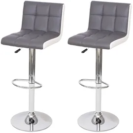 Mendler 2er-Set Barhocker HWC-G87, Tresenhocker Barstuhl, höhenverstellbar ~ Kunstleder grau-weiß, Chromfuß