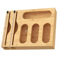 Relaxdays Folienspender 6 in 1, Bambus, Wand & Schublade,