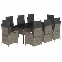 VidaXL 9-tlg. Garten-Essgruppe mit Kissen Grau Poly Rattan