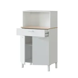 Habitdesign Küchenbeistellschrank Mikrowellenschrank 72 x 40 x 126 cm Weiß/Eiche