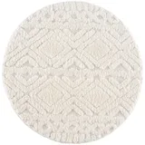 Carpet City Teppich Wohnzimmer Hochflor Creme, - 200 cm, Rund, - Rauten Hochtief-Muster, 3D-Effekt - Bettvorleger Schlafzimmer Teppiche Boho, Skandi