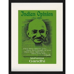 1art1 Bild mit Rahmen Mahatma Gandhi - Indian Opinion, Zuerst Ignorieren Sie Dich, Grün 60 cm x 80 cm