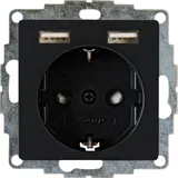 Kopp Athenis - Unterputz-Schutzkontakt Steckdose, 2 USB-Ladebuchsen, Farbe: schwarz, matt
