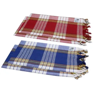 my Hamam Hamamtuch Set 4er Set - 2 x rot u. 2 x blau kariert, Pestemal Saunatuch, Badetuch Strandtuch, für Sauna Hamam Wellness Massage, je 80 x 180 cm