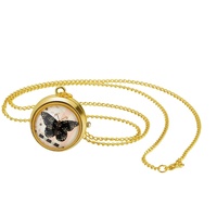 JewelryWe Taschenuhr Damen Vintage Schmetterling Analog Quarz Uhr mit Halskette Kette Kettenuhr Gold Unisex