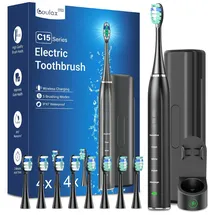 COULAX Elektrische Zahnbürste Schallzahnbürste für Erwachsene - Whitening Ultraschall Zahnbürste Elektrisch mit Reiseetui und Ladestation, Electric Toothbrush Mit 8 Bürstenköpfe, 5 Putzmodi, 40000VPM