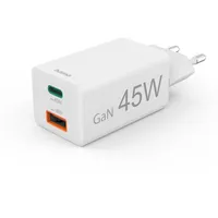 Hama Schnellladegerät, 1x USB-C 1x USB-A QC, Mini-Ladegerät, 45 W, Weiß