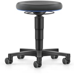 bimos Allround Hocker mit Rollen, Supertec schwarz, Sitzh.450-650 mm, Farbring blau