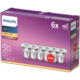 Philips LED Classic Spot 4,6W/827 50W, 36°, 6-pack GU10