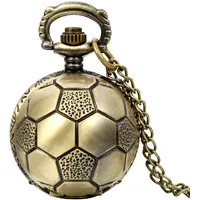 JewelryWe Vintage Cartoon Fußball Taschenuhr Analog Quarz Uhr Kettenuhr Halskette Kette Bronze