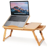 Laptoptisch aus 100% Bambus, Notebooktisch klappbarer, Höhenverstellbarer Laptoptisch mit Schublade und Lüftungslöchern, Laptop-Schreibtisch mit Nut für den Wasserbecher, für Zeichen Lesen Büro