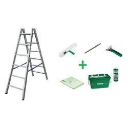 SET Unger Fensterreinigung mit Krause Stabilo Stufen-Doppelleiter 2x6 Stufen