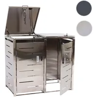Mendler 2er-Mülltonnenverkleidung HWC-E83, Mülltonnenbox Mülltonnenabdeckung, erweiterbar 103x115x63cm ~ Edelstahl
