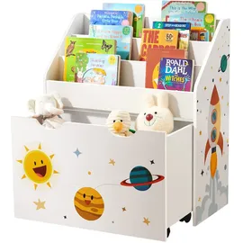 Songmics Kinderbücherregal mit Weltraum-Motiv 3 Fächer Holz MDF weiß