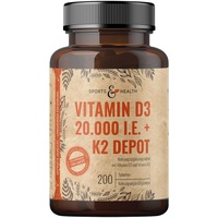 Vitamin D3 K2 Tabletten -200 Tabletten - Vitamin D Hochdosiert 20000 IE + 200μg Vitamin K2-Mk7 - D3 K2 Depot - Premium Qualität - Vegetarisch - Laborgeprüft