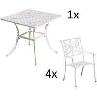 Inko 5-teilige Sitzgruppe Aluminium Guss weiß Tisch 80x80cm mit 4 Sesseln Tisch 80x80 cm mit 4x Sessel Nexus