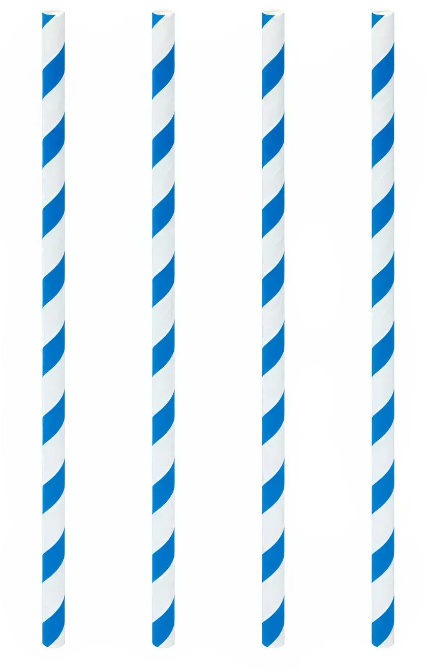 Trinkhalme aus Papier blau gestreift O6mm, 21cm, 100 Stk.