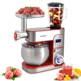 Syntrox Germany KM-1300W de Luxe Marseille Küchenmaschine Knetmaschine Mixer, Edelstahl-Behälter, 6 Liter, Schwarz (Rot)